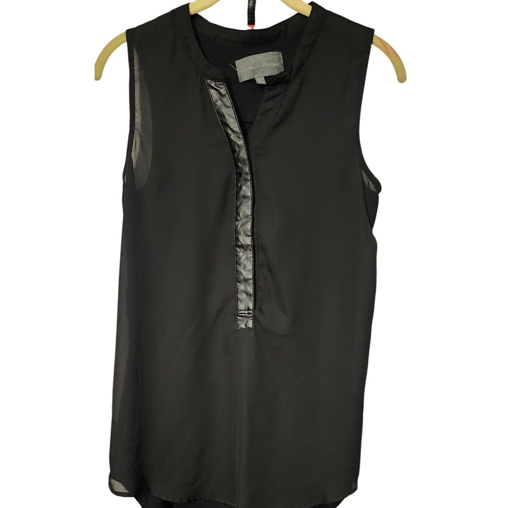 Sunday In Brooklyn‎ Top XS Black Faux Leather Placket w/Hidden Buttons